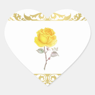 Sticker Cœur Rose jaune et or élégant, Cadeau de fête d'anniver