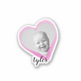 Sticker Coeur rose Nom photo personnalisé Aquarelle