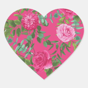 Sticker Cœur Rose rose chaud Beau Mariage