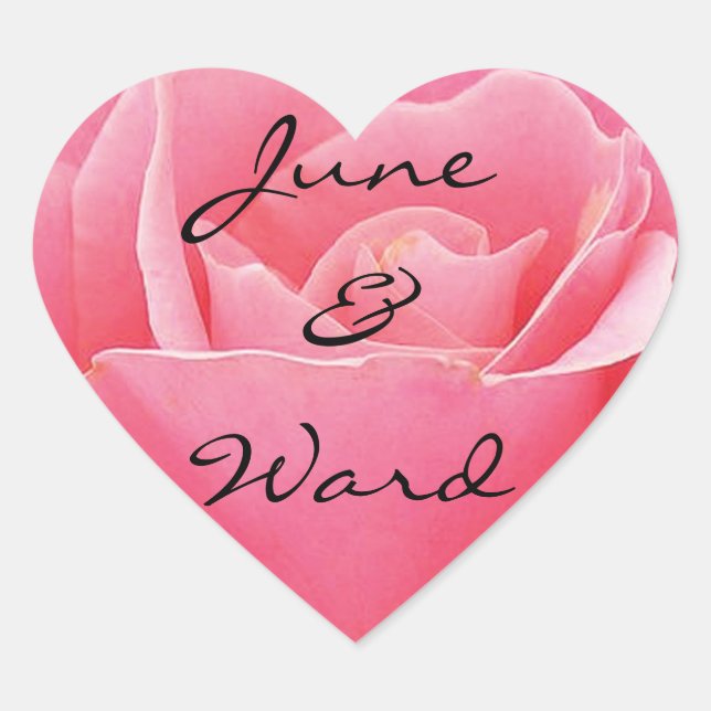 Sticker Cœur Rose rose clair Mariage personnalisé (Devant)