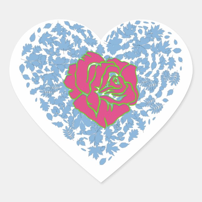 Sticker Cœur Rose rose floral bleu Saint Valentin balayage (Devant)