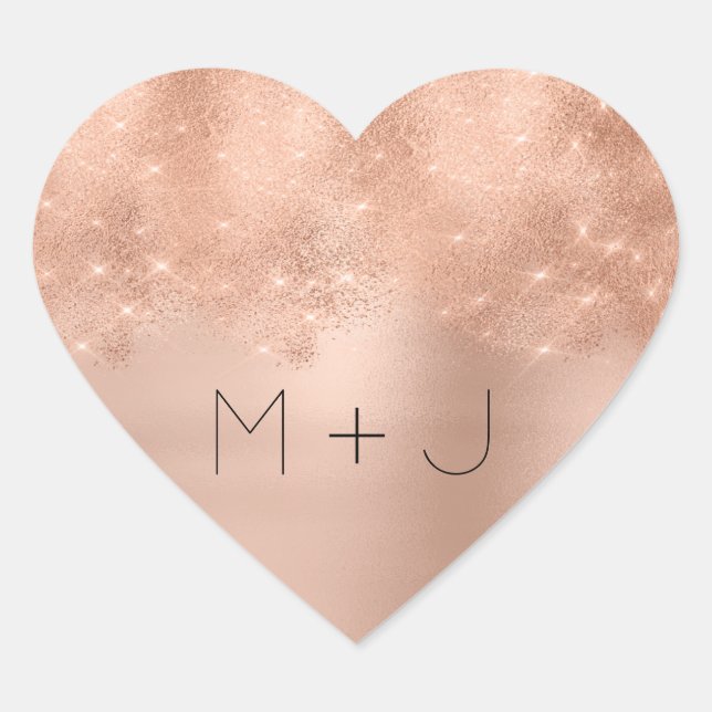 Sticker Cœur Rose Rose Or Blush Mariage Monogram Coeur (Devant)