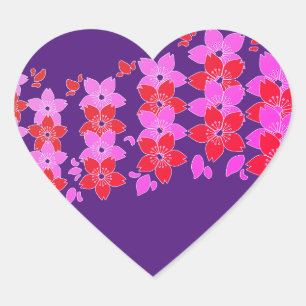 Sticker Cœur Rose rouge cerise en fleurs