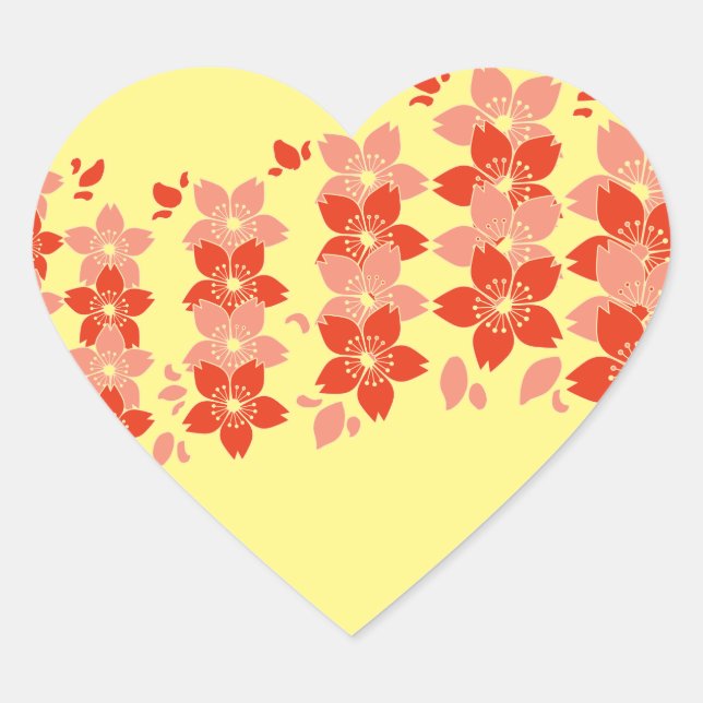 Sticker Cœur Rose rouge cerise en fleurs (Devant)