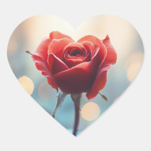 Sticker Cœur Rose rouge en forme de coeur avec Arrière - plan d