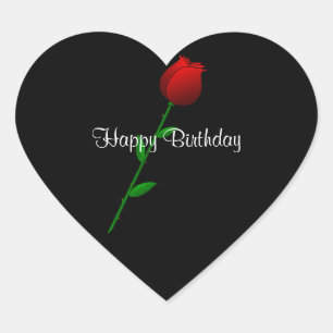 Sticker Cœur Rose rouge, Joyeux anniversaire, design élégant cl