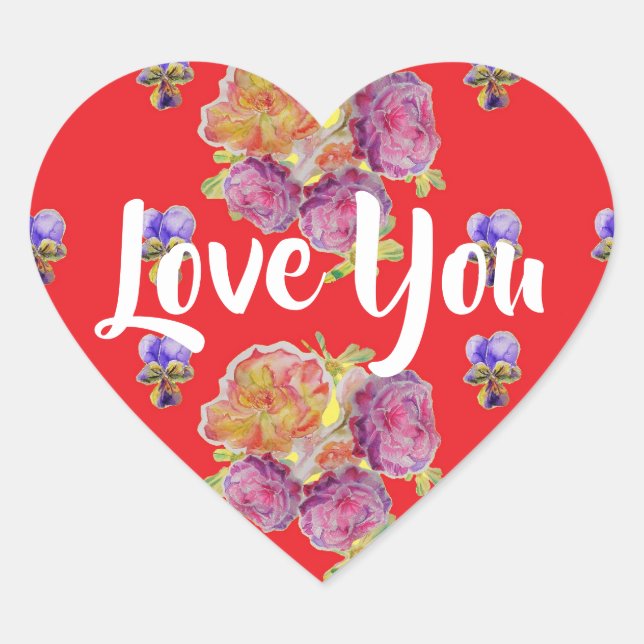 Sticker Cœur Rose rouge Rose fleurs Motifs fleurie Love (Devant)