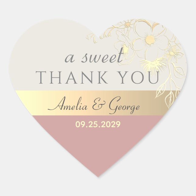 Sticker Cœur Rose Un Merci Doux Faveur de mariage (Devant)