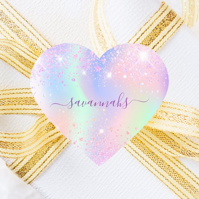 Sticker Cœur Rose violet holographique scintille fille annivers (Créateur téléchargé)