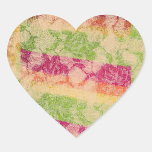 Sticker Cœur Roses cubistes rouges et verts