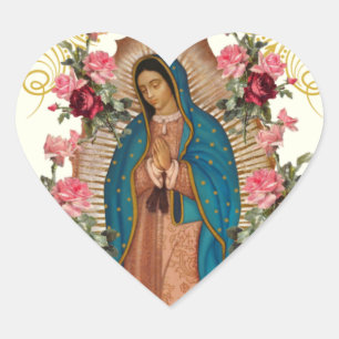 Sticker Cœur Roses de Guadalupe Religieux Élégant Floral