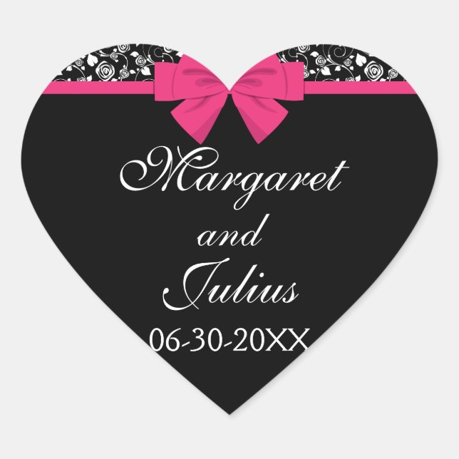 Sticker Cœur Roses noires et blanches Bow rose (Devant)