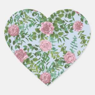 Sticker Cœur Roses roses Jardin Printemps Mariage