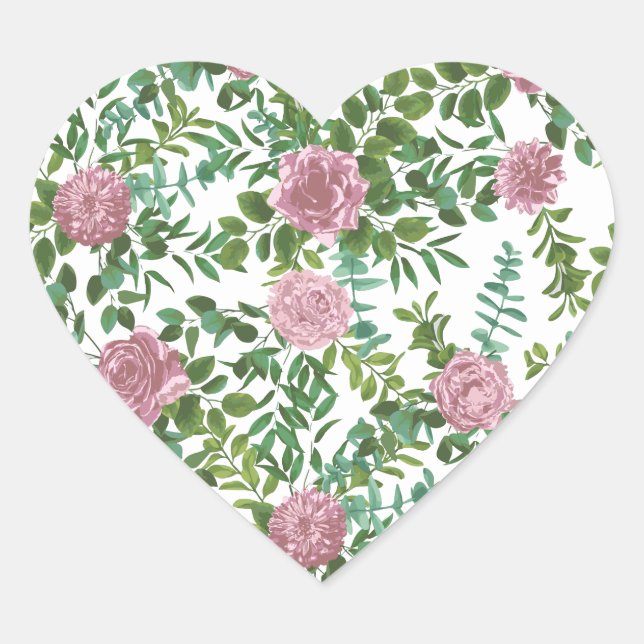 Sticker Cœur Roses roses Jardin Printemps Mariage (Devant)