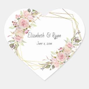 Sticker Cœur Roses roses roses mariages or géométrique personna