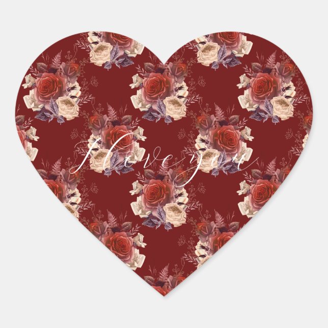 Sticker Cœur Roses rouges romantiques Floral (Devant)