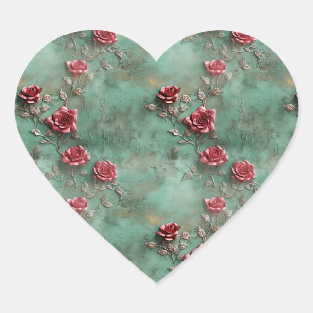 Sticker Cœur Roses rouges vertes (Devant)