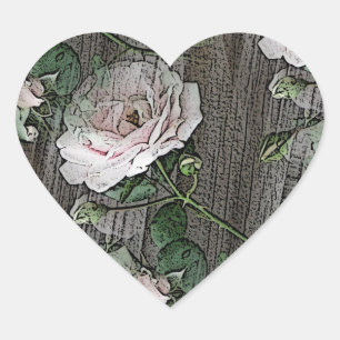 Sticker Cœur Roses sur le bois patiné