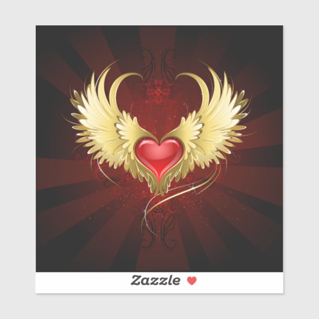 Sticker Coeur rouge avec ailes d'or (Feuille)