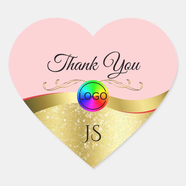Sticker Cœur Rouge clair Wavy Gold avec logo Monogram Merci (Devant)