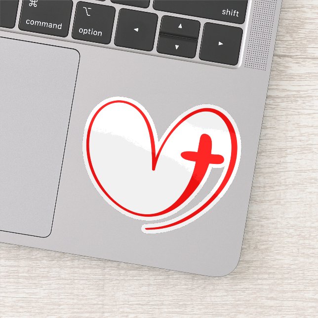 Sticker Cœur Rouge Entrelacé Avec Une Croix (Détail)