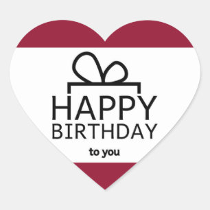 Sticker Cœur Rouge Et Blanc Joyeux Cadeau D'Anniversaire Design