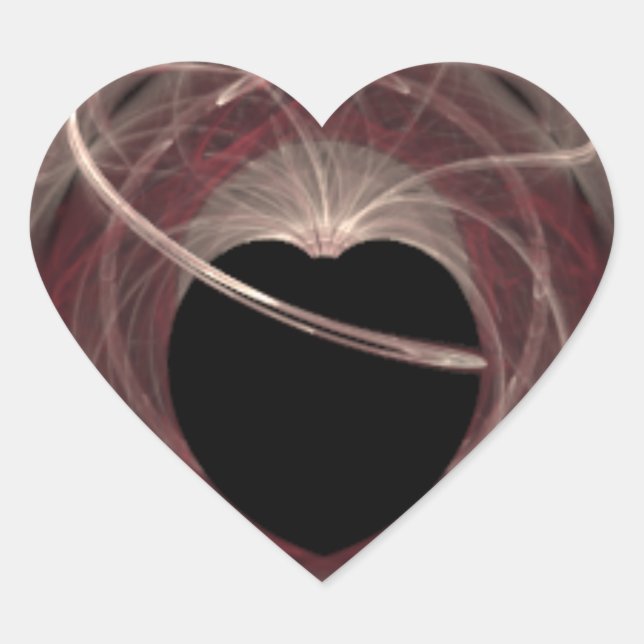 Sticker Cœur Rouge et rose fractionné Art fractal noir (Devant)
