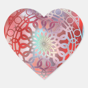 Sticker Cœur Rouge et turquoise de mandala d'éternité