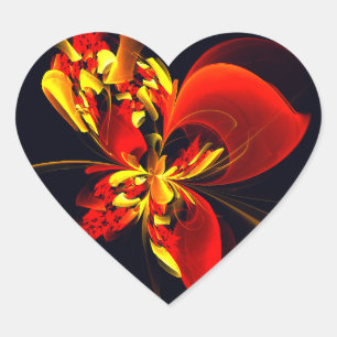 Sticker Cœur Rouge Jaune Floral Moderne Résumé Modèle Art #10