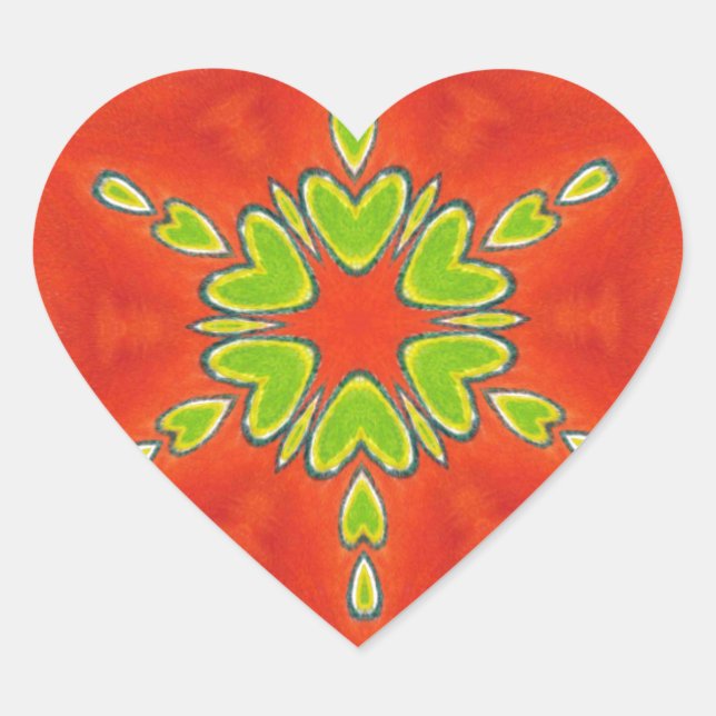 Sticker Cœur Rouge or vert Mandala Art Imprimer (Devant)