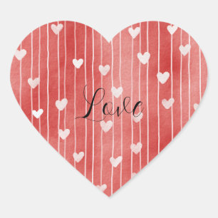 Sticker Cœur Rouge Romantique Rayures Blanches Cœurs Amour