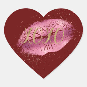Sticker Cœur Rouge rose lèvres or XOXO