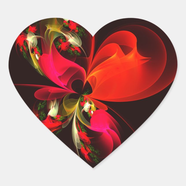 Sticker Cœur Rouge Vert Floral Moderne Art Abstrait Motif #02 (Devant)