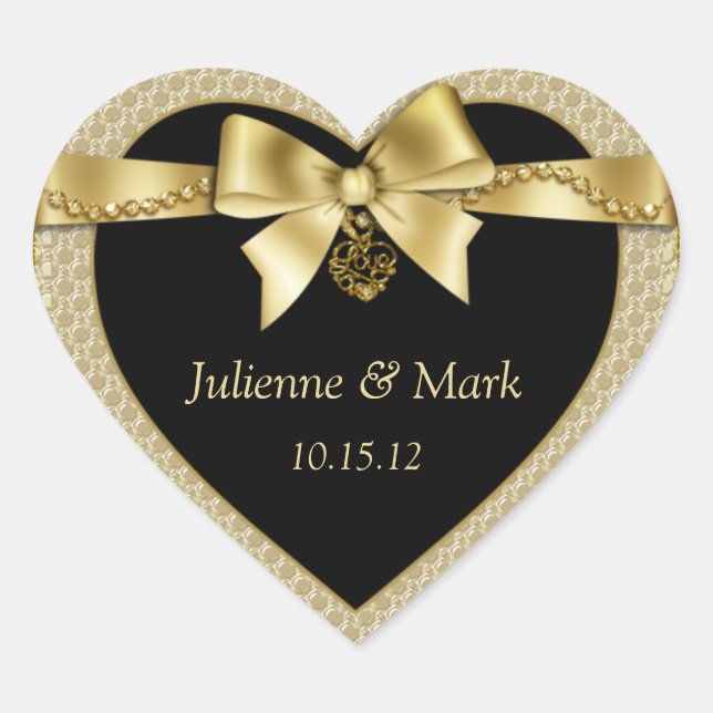 Sticker Cœur Ruban Gold Pearls sur le coeur noir (Devant)