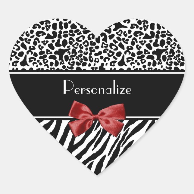 Sticker Cœur Ruban Rouge Leopard Noir Et Blanc Tendance Zebra (Devant)