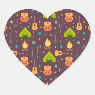 Sticker Cœur Rustic Camping Tentes Motifs et Guitares
