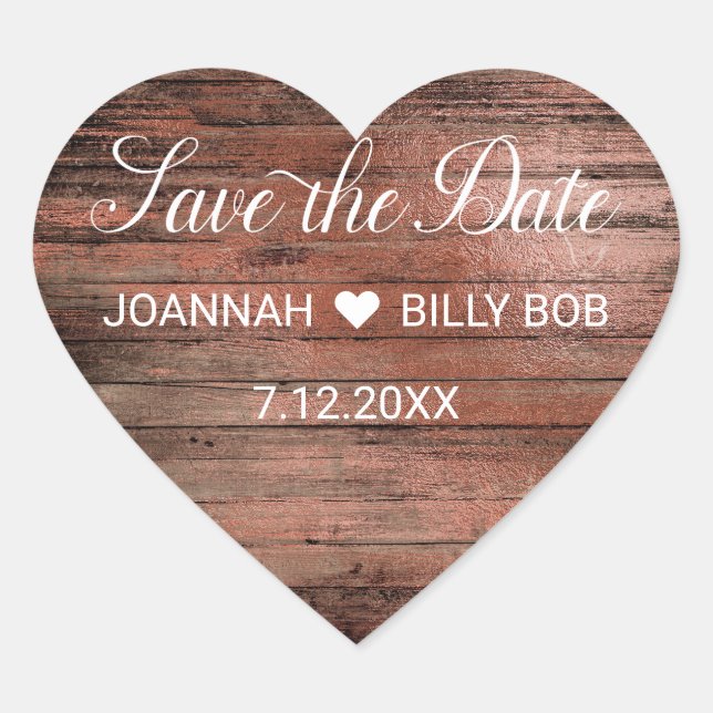 Sticker Cœur Rustic Wood Farmhouse Enregistrer la date Monogram (Devant)
