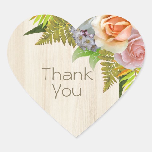 Sticker Cœur Rustique Pays Grange Bois Floral Mariage Merci (Devant)