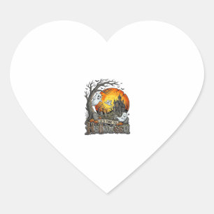 Sticker Cœur Sa Maison Hantée Halloween Cimetière Effrayant 