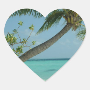 Sticker Cœur Sable de plage tropical Soleil Eau Océan Vagues Su