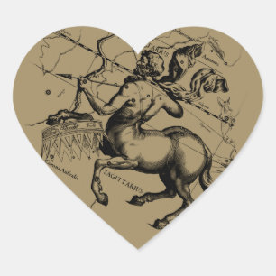 Sticker Cœur Sagittarius Constellation Carte Engraving Hevelius