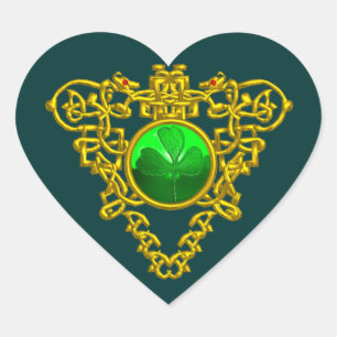 STICKER CŒUR SAINT PATRICK'S DAY CELTIC HEART, SHAMROCK VERT
