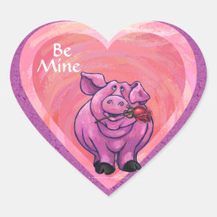 Sticker Cœur Saint Valentin au cochon