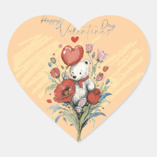 Sticker Cœur Saint-Valentin avec ours en peluche riche