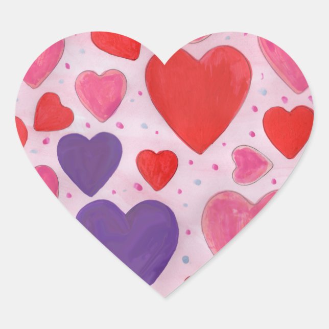 Sticker Cœur Saint Valentin Coeurs en rose violet et rouge (Devant)