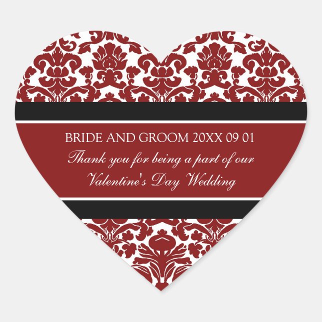 Sticker Cœur Saint Valentin Favor Mots clés Rouge Damask (Devant)