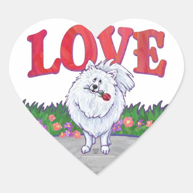 Sticker Cœur Saint Valentin Poméranie Blanche (Devant)