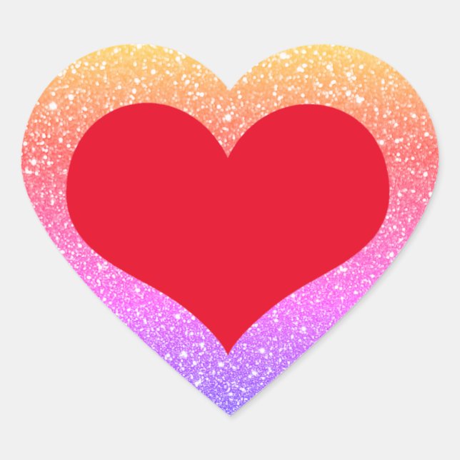 Sticker Cœur Saint-Valentin Rose Gold Pailleté Coeur Rouge (Devant)