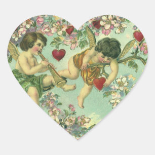 Sticker Cœur Saint-Valentin victorien Cupidons Arbre cœur vinta
