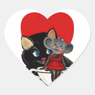 Sticker Cœur Saint-Valentin vintage, tasse à thé en forme de cœ